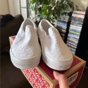 Vans Women's Lace White Slip-On Sneakers
